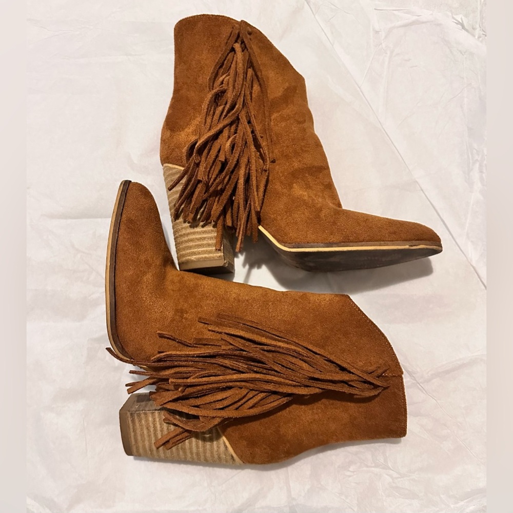BEAST FASHION Fringe Suede Heeled Boots - Brown